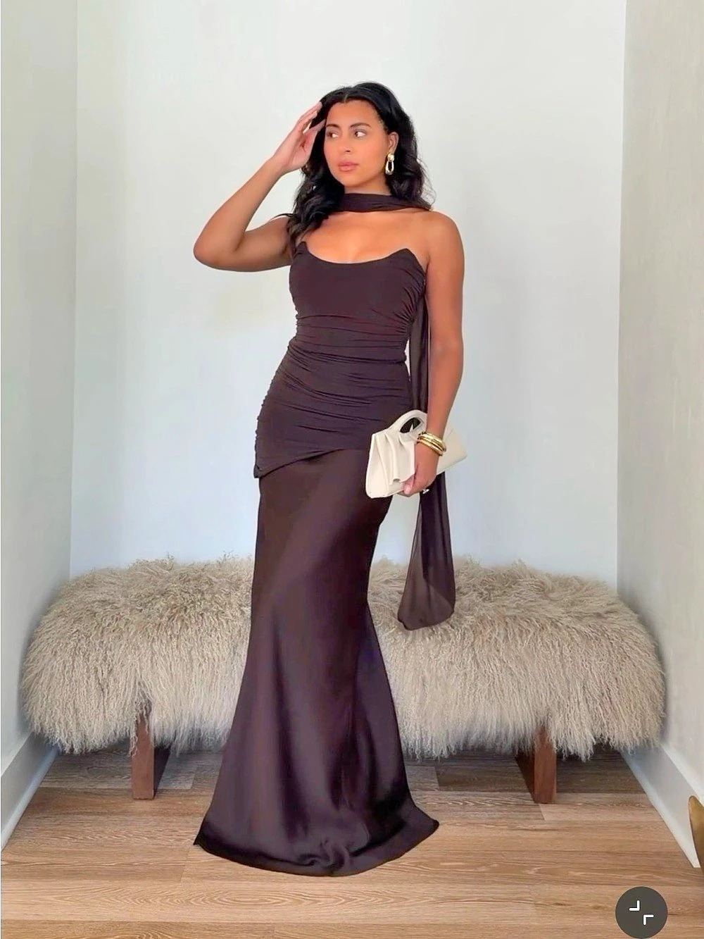 BNWT Park & Fifth Roslin Dress Ruched Maxi Dress in Brown